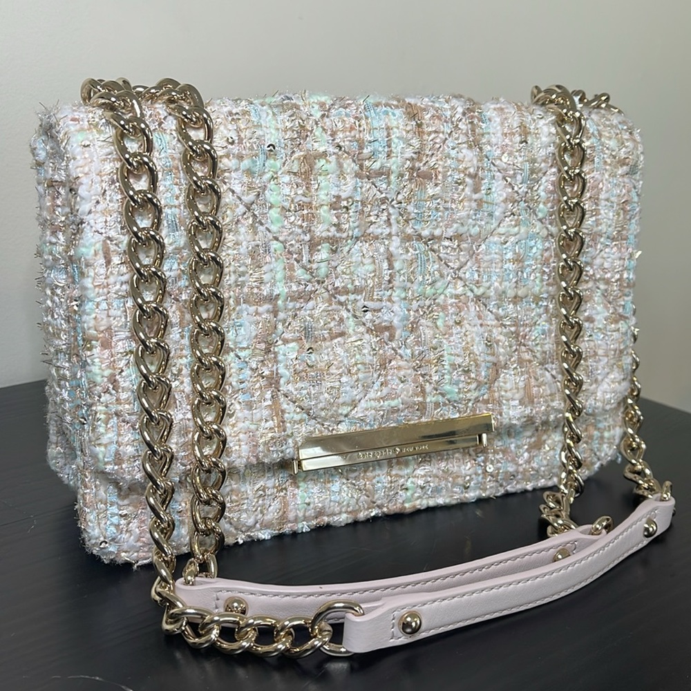 Kate Spade Emerson Place Lawren Tweed Purse Chain Crossbody Shoulder Bag